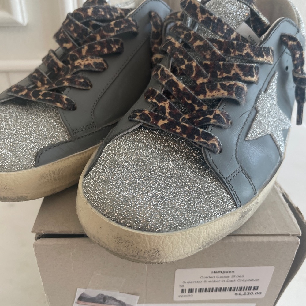 Golden Goose Gray and Leopard Print Sneakers